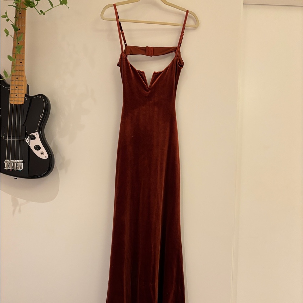 Michael Costello Rich Brown Backless Gown